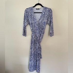 Blue white patterned wrap dress